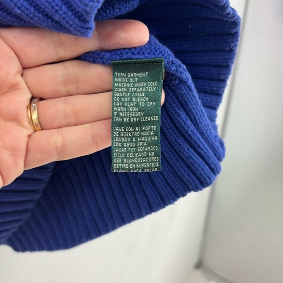 LAUREN RALPH LAUREN Gold Logo Quarter Zip Sweater royal blue pullover crest - Picture 5 of 9